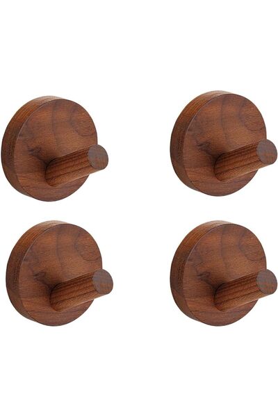 Arabest مجموعة من 4 خطافات خشبية لاصقة للحائط، شماعات ثقيلة التحمل للحمام وال...