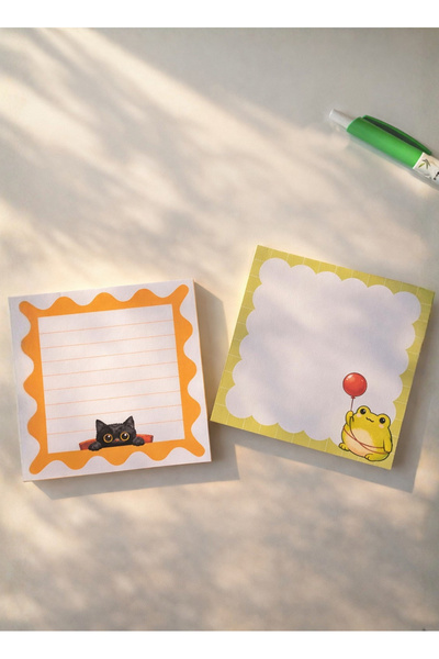 furikraft.co 2'li Kedi/Kurbağa Notepad 9,5x9,5 cm – 50 Yaprak Not Kağıdı, Blo...