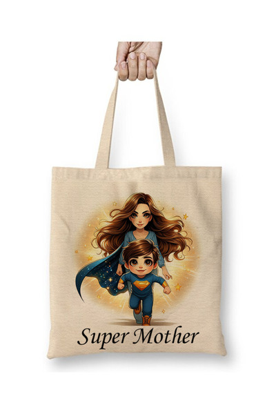 Toyaso Super Mother Mother's Day Gift White Cloth Bag Long Handle Shopping Ba...