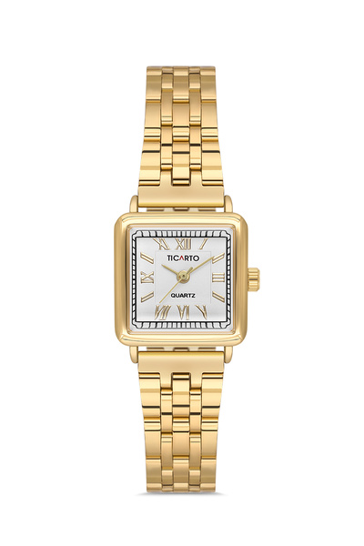 Ticarto Women's Gold Color Square Metal Wrist Watch Tctss000102S0476