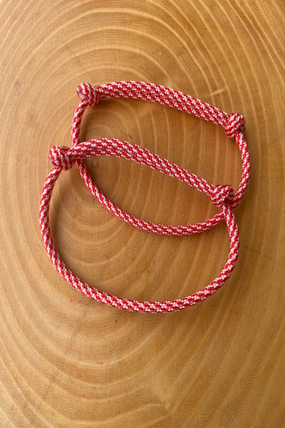 Shepidi 2-Pack Men's Red and White Paracord Rope Adjustable Bracelet