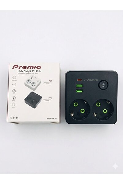 Premio 2 Prizli 2 USB + 1 Type-C Kısa Devre Akım Korumalı Topraklı Şarj Fiş P...