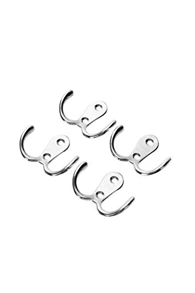 Lawazim خطاف مزدوج للمعاطف من 4 قطع، فضي - خطافات جدارية مزدوجة الشوكة للمعاط...