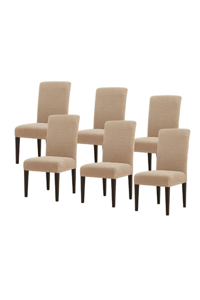 BASE Set de 6 huse de scaun maro deschis cu bandă elastică