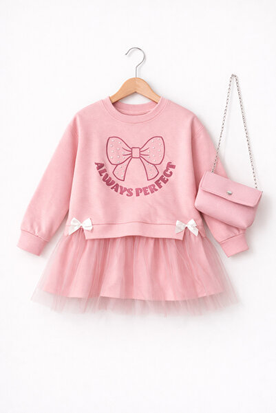 Womi Kids Kız Çocuk Tüllü Elbise Görünümlü Sweatshirt Takım Çantalı