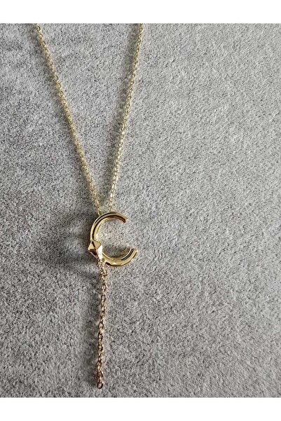 rycollections Stainless Steel Gold Renkli Zirkon Taşlı C Harfli Alya Kolyesi