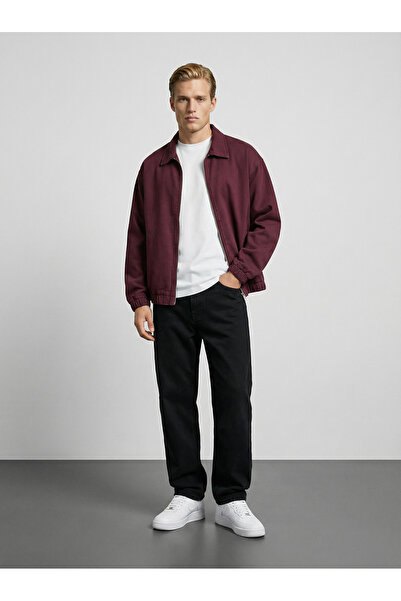 maroni Men's Burgundy Cotton Gabardine Fabric Classic Collar Jacket with Elas...