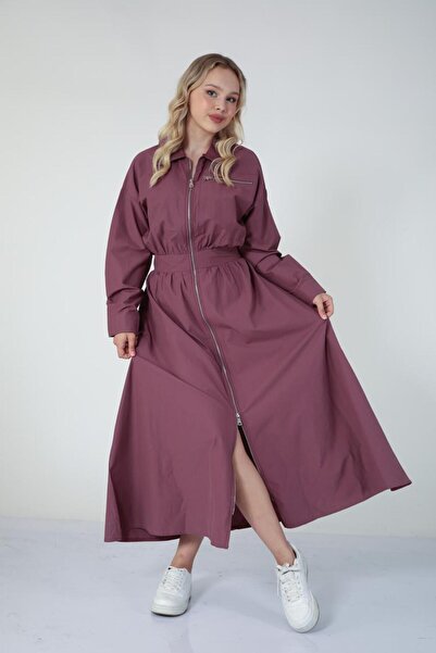 Suede Style 5827 - Stylish and Comfortable Poplin Full-Zip Summer Women's Dress