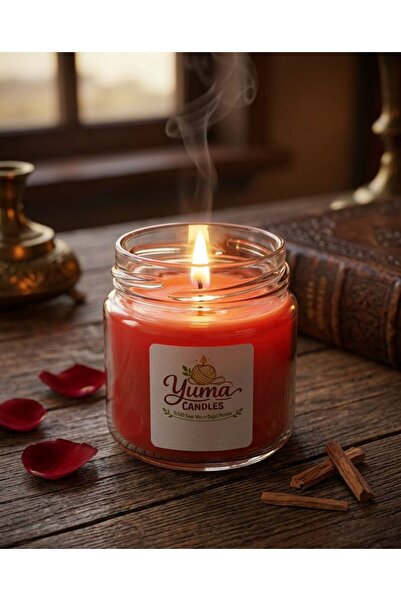 YümanınYumağı Gül ve Sandal Kokulu %100 Soya Wax 100cc Kapaklı Cam Kavanoz Mum