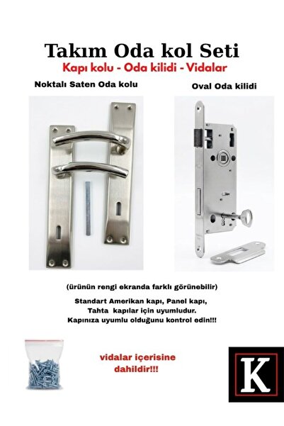 GenelTedarik Premium Saten Nikel Lüks Oda Kapı Kolu Seti - Oda Kapı Kilidi - ...