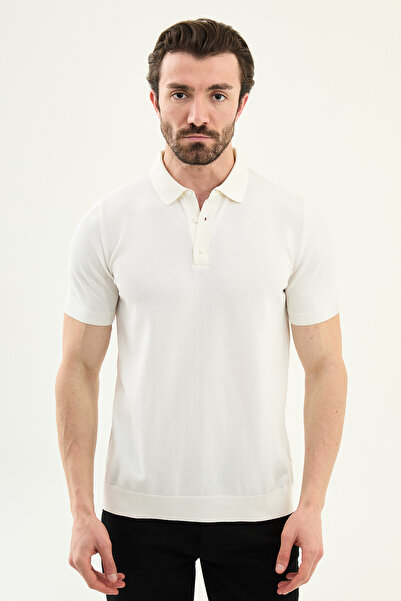 Mcr Tricou tricotat pentru bărbați, cu guler polo, croială slim, uni, ecru - ...