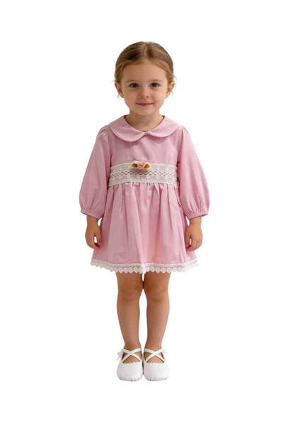 The-kid.co Nour Elegant Cotton Dress – Lace Trims & 3 D Floral Appliques