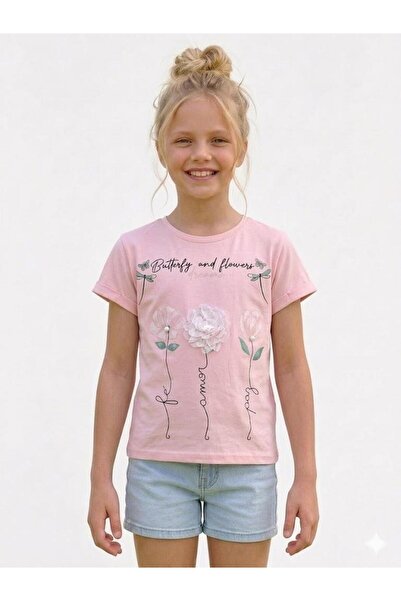 Bambam Κοριτσίστικο ροζ μπλουζάκι - με τρισδιάστατο λουλούδι από τούλι και λε...
