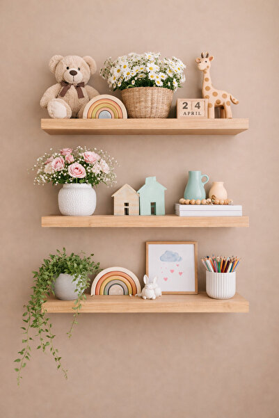 Zera FURNİTURE 3’lü Dekoratif Duvar Rafı 35x12 cm | Gizli Bağlantılı Modern R...