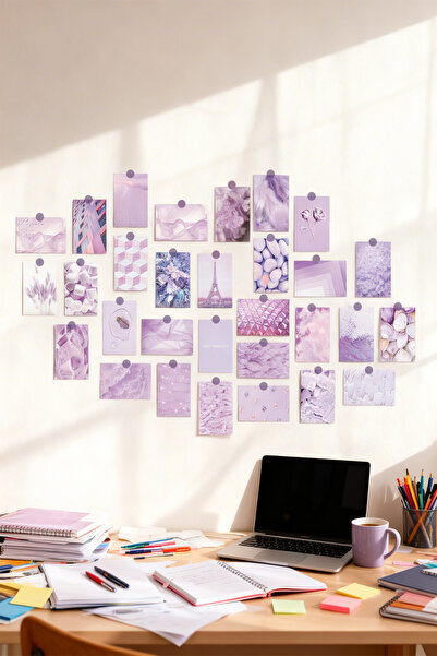 tifopix Modern Estetik Poster Seti Purple 30 Parça Çerçevesiz - Kalın Kuşe Kağıt