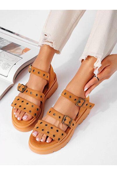 Zaira Γυναικεία καφέ σανδάλια πλατφόρμας από οικολογικό δέρμα σουέτ, Μπιάνκα ...