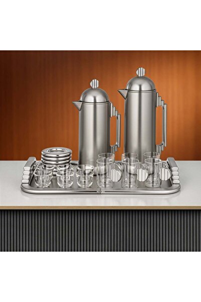 Almarjan طقم شاي وقهوة 21 قطعة بلون النيكل المطفي