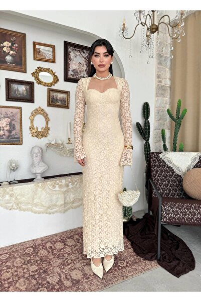 conconmoda Jelon Uzun Dantel Tasarım Elbise