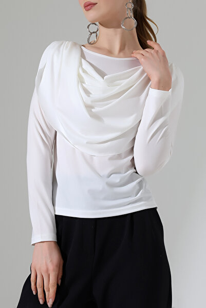 zenne Sandy Degaje Shawl Collar Blouse White - 934