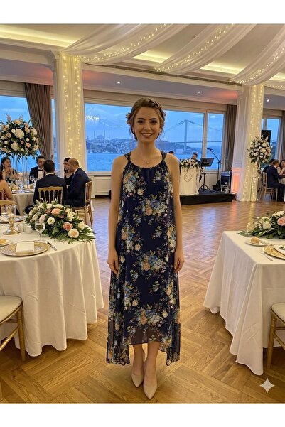 Royteks Fashion Fırfırlı Desenli Şifon şık kadın Elbise