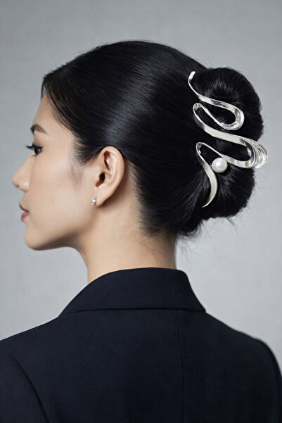 TREND COLLECTİON Μοντέρνα κυματιστή μεταλλική φουρκέτα με μαργαριταρένια λεπτ...