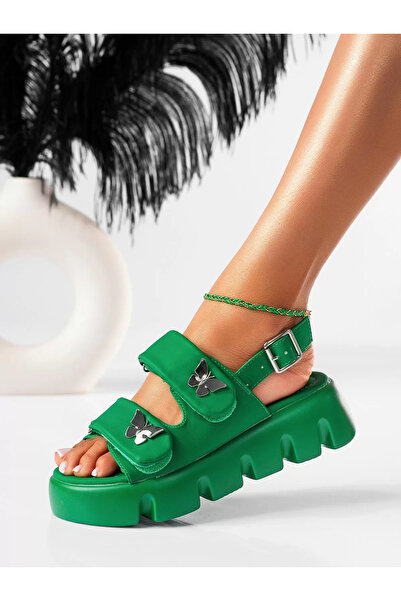 Zaira Sandale cu platforma dama verzi din piele ecologica Crystal #19497 - 38