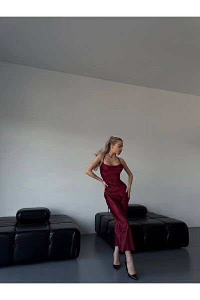 Elia Swimwear Burgundy Satin Midi Dress Noelia