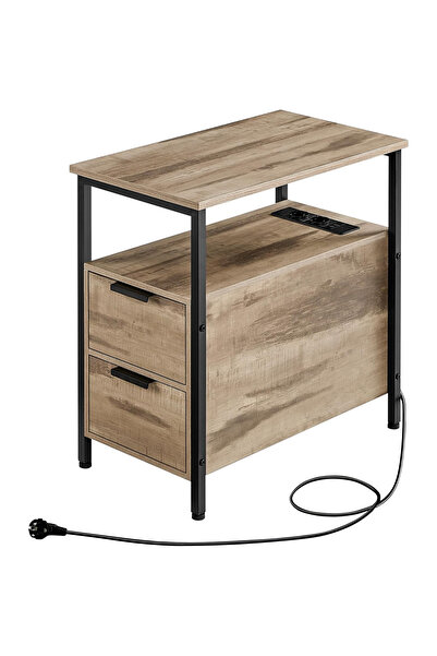 VASAGLE Nightstand with Power Outlet and USB, Drawers and Shelves, 60x35x61cm...