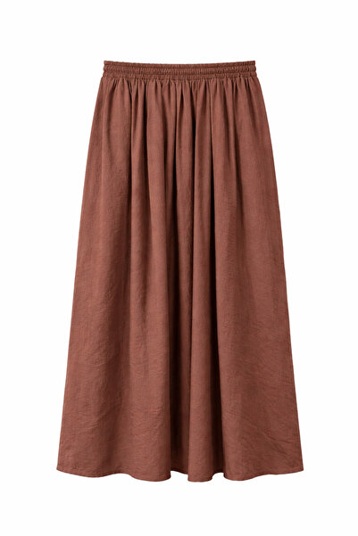 Mixray 4612 تنورة نسائية فضفاضة مطوية بجيوب جانبية باللون البني
