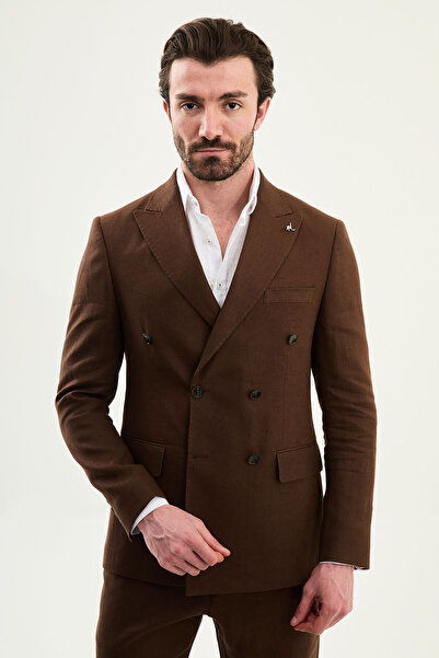 Mcr Straight Slim Fit Wide Collar Double Breasted Pocket 100% Linen Men's Jac...