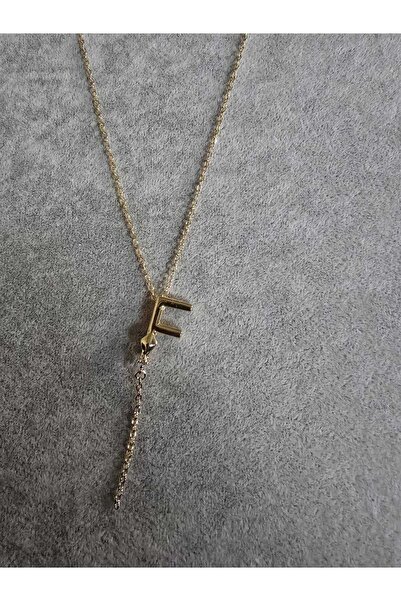 rycollections Stainless Steel Gold Renkli Zirkon Taşlı F Harfli Alya Kolyesi