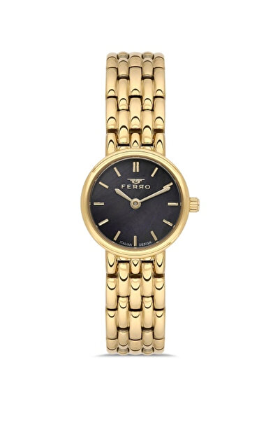 FERRO ساعة يد نسائية FL21486A-B2 من الكوارتز الصلب باللون الأصفر والأسود بحزا...