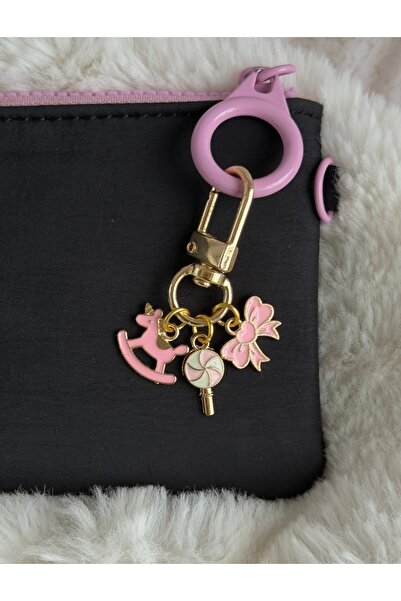 WhimsyWhite زينة حقيبة ذهبية بتصميم دائرة الحصان الوردي واللوليبوب والفيونكة ...