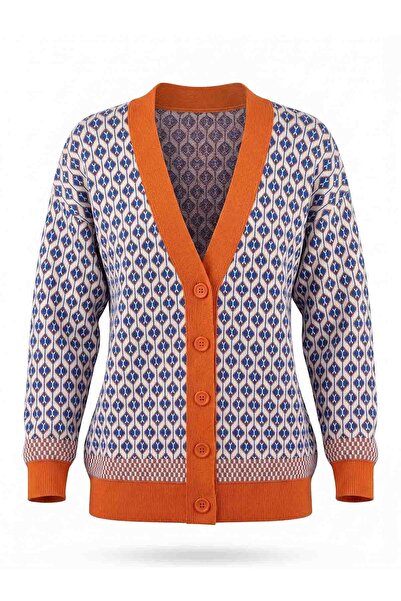 On Fashion Women's Casual V-Neck Cardigan - Orange
