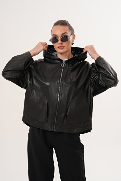 Metins Leather Kadın Çift Taraflı Giyilebilir Desenli Kapüşonlu İnce Hakiki D...