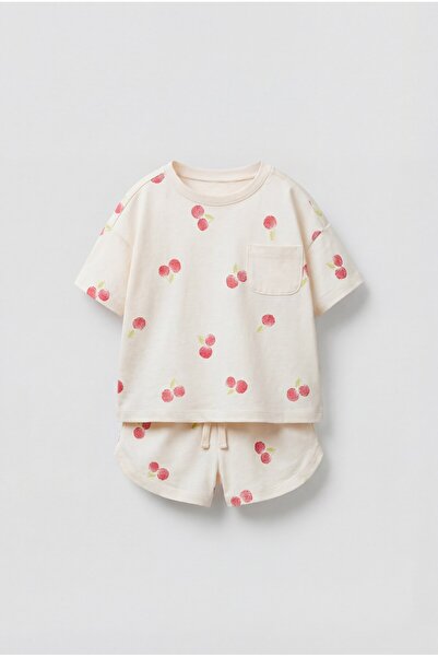 Magu Set tricou și pantaloni scurți pentru fete, din bumbac, cu model cireșe ...