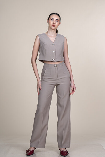 MissVina Set pantaloni din material textil pentru femei – Set elegant din dou...