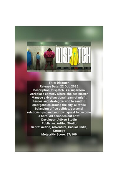 OEM Poster Infografic Dispatch Videogame 2025, Design Colectie Gaming, Carton...