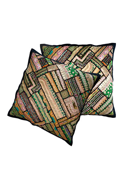 Doltri غطاء وسادة قطني مصنوع يدويًا بتصميم مرقع 24×24، متعدد الألوان كبير الح...