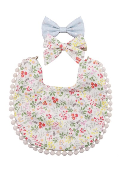 Bambimici - Isabella Ribbon Headband and Reversible Baby Bib For Babies - Flo...