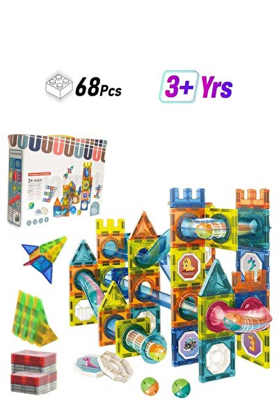 Generic قطع مغناطيسية 68 قطعة، ألعاب تعليمية معتمدة من STEM للأطفال الصغار، أ...