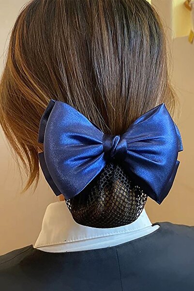 TAKIŞTIR Navy Blue Color Ribbon Figured Ballet Clip Automatic Clip Fishnet Clip