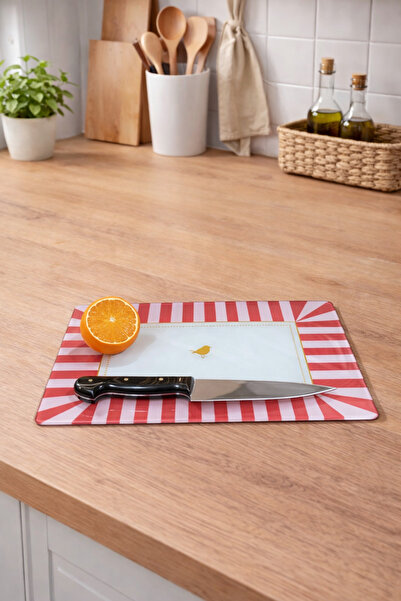 Zucci Home Tempered Unbreakable Glass Cutting Board |   Pink Retro Sparrow | ...