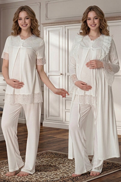 lohusahamile Set de pijamale de maternitate din bumbac cu halat Güpür