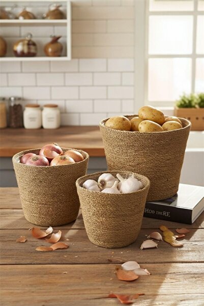 Bayev Wicker 3-Size Basket Set with Inner Bags for Potatoes, Onions, and Garl...