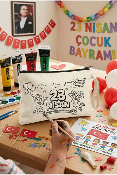 aprendi dünyanı ve kendini koru,ham bez kullan 23 Nisan Boyama Cüzdan / Kalem...