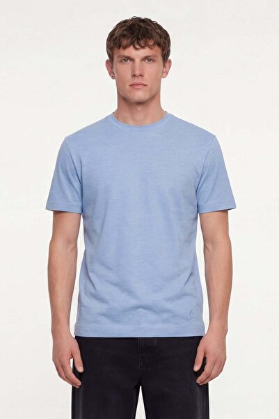 Sabri Özel Men's Blue Regular Fit 100% Cotton Basic T-Shirt
