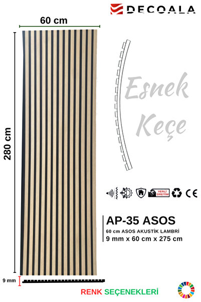 DECOALA Mdf Ahşap Akustik Duvar Paneli 60x275 Cm - ASOS
