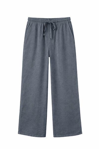 Mixray 4778 Women's Wide Leg Palazzo Flowy Gabardine Trousers Anthracite