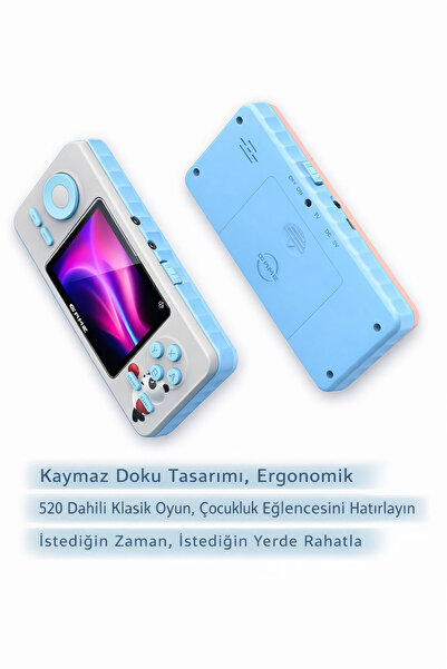 Retro Arcade 520 Oyunlu Taşınabilir Oyun Konsolu Şarjlı, TV Bağlantılı, Çift Kişilik Oynanabilir S5 GAMPED MAVİ